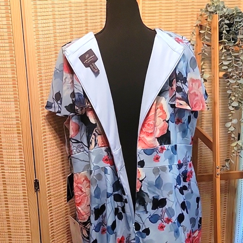 NWT Women's Adrianna Papell Floral Faux Wrap Ruffle Dress - Size 16W - Picture 9 of 12